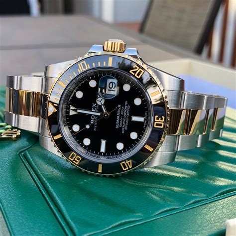 rolex gold black two tone submariner|rolex submariner two tone price.